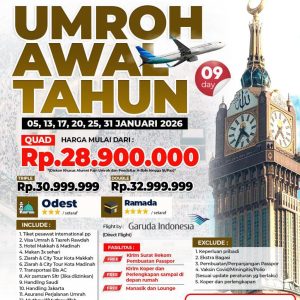 Umroh Awal Tahun 9 hari - 05,13,17,20,25, 31 Januari 2026